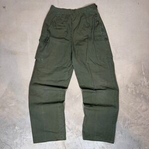 Vintage Military Ripstop Cargo Pants Olive Green Side Button Fatigue 30x28